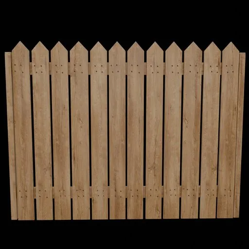 Highly detailed wooden picket fence 3D model, ideal for Blender rendering and construction simulations.