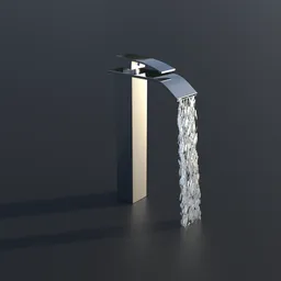 Realistic 3D-rendered water faucet with flowing simulation, ideal for interior design visualization in Blender.