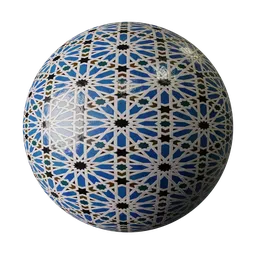 High-resolution PBR Zellij tile material for Blender 3D inspired by the Alcázar of Seville pattern, tileable and semiprocedural.