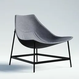 Sleek modern 3D armchair model with metal frame and grey textile, designed for Blender rendering.