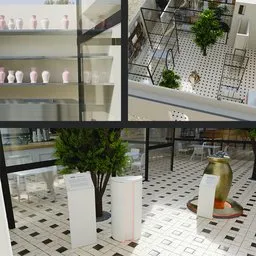 An area with cafes and outdoor shops