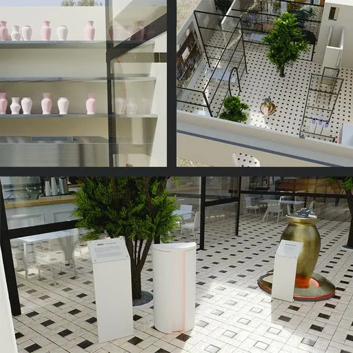 An area with cafes and outdoor shops