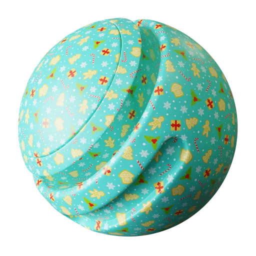 PBR Christmas wrapping paper texture with adjustable scale, color, reflection, and roughness for 3D material design in Blender.