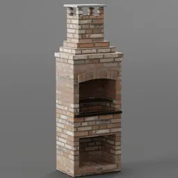 "Brick Barbecue - Photorealistic 3D model for Blender 3D. This outdoor furniture features a detailed brick oven with a top shelf, chimney emitting smoke, and a brown and pink color scheme. Perfect for adding a realistic touch to your scenes."