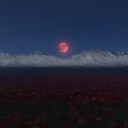 Twilight Landscape with Red Moon