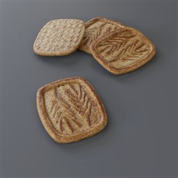 "Low-poly wholemeal flour biscuits with PBR texture and displacement map, modeled in Blender 3D. Perfect for virtual food scenes or baking VR experiences. Get your 3D food fix with this detailed and realistic model."