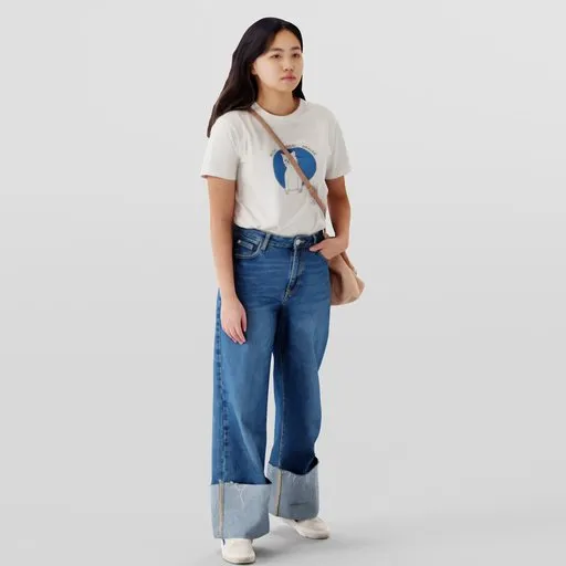Realistic 3D model of a young Asian female with casual attire, suited for Blender rendering.