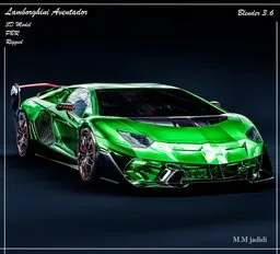 Detailed green Lamborghini Aventador 3D model from Blender, perfect for animations, renderings, VFX, and game dev.