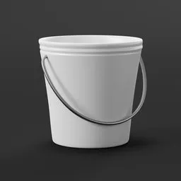 High-resolution 3D model of a white painting bucket with metal handle, ideal for Blender rendering and industrial design visualization.