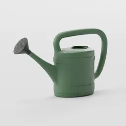 Detailed 3D rendering of a green plastic watering can optimized for Blender.