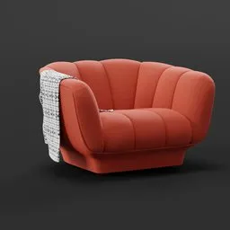 High-quality red ODEA2 armchair 3D model for Blender, shown half-textured, ideal for modern interior rendering.