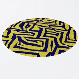 High-resolution texture on 3D round carpet with geometric pattern, ideal for Blender rendering.