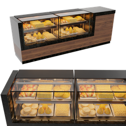 Realistic Blender 3D model of a buffet-style heated food display with various dishes.