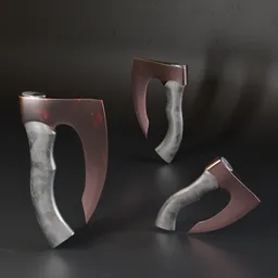 Detailed low poly axe 3D model with high-quality metal texture, ideal for Blender war games and historical scenes.