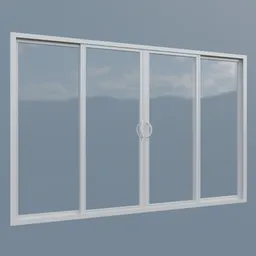 Detailed Blender 3D model of a four-panel vinyl patio door with clear glass, designed for architectural visualization.
