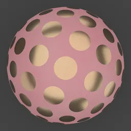 High-quality PBR material of pink and gold polka-dotted gift wrap, suitable for festive 3D modeling in Blender.