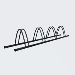 "Cityspace Bike Rack with 4 Slots - Black Metal Construction for Parking Lots and Urban Spaces. High-quality and Realistic 3D Model for Blender 3D."