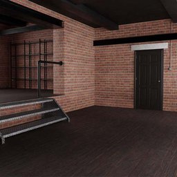 Low-poly 3D industrial interior scene with realistic PBR textures, ideal for creative Blender projects.