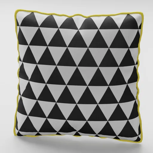 Detailed 3D render of a geometric-designed pillow with zipper, ideal for Blender 3D artists seeking realistic home decor models.