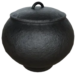 Rustic textured 3D medieval cauldron model, perfect for historical or fantasy Blender 3D projects.