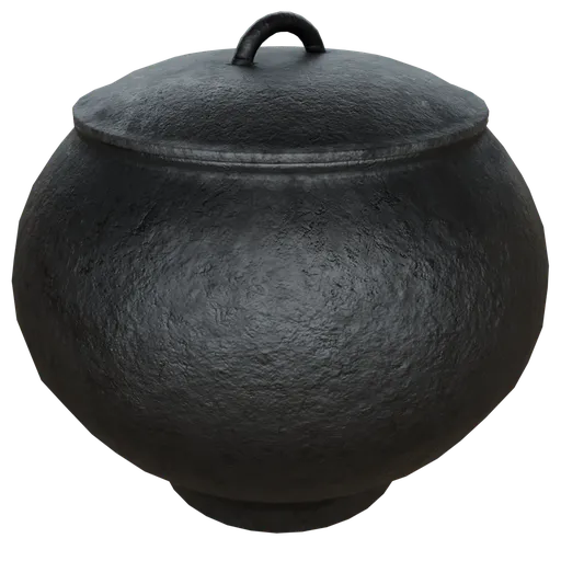 Rustic textured 3D medieval cauldron model, perfect for historical or fantasy Blender 3D projects.