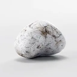 "River Rock 8: A photorealistic white rock featuring a black spot, inspired by Vilhelm Lundstrøm, reminiscent of smooth rocks seen in Jurassic World (2015). This Blender 3D model is a low-poly, hand-sculpted, PBR river rock or stone, perfect for environmental elements in 3D scenes."