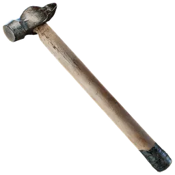 Highly-detailed vintage hammer 3D model with a textured wooden handle, suitable for Blender rendering and forge scenes.