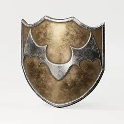 "Get your hands on a detailed 4k UV shield model for Blender 3D, featuring a menacing bat design. Edit every aspect of the shield with included masks. Perfect for historic military or fighting fantasy projects."