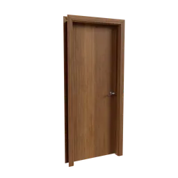 Realistic 3D model of a closed wooden door with metal handle, optimized for Blender rendering.