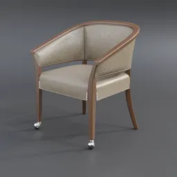 "Wooden dining chair with beige upholstered seat, featuring ornamental bow and a traditional feel. 3D model created in Blender 3D and rendered with Redshift renderer, inspired by Andrey Yefimovich Martynov's design. Versatile textures and colors available for customization."