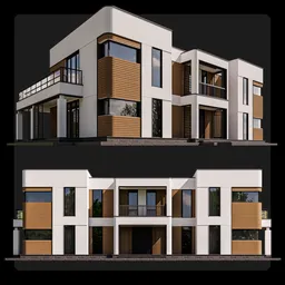 "Explore the stunning Modern House 3D model designed in Blender 3D by M3D. This public category creation features angular shapes, balconies, and intricate details displayed in a stylized 3D graphic. Enjoy this monochrome design with large arrays and a well-rendered finish."