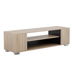 Realistic 3D model of a modern wooden TV stand with shelves, designed for Blender rendering.