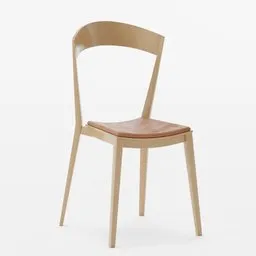 3D wooden stool model with cushion for Blender, showcasing simple, elegant design and soft seating.