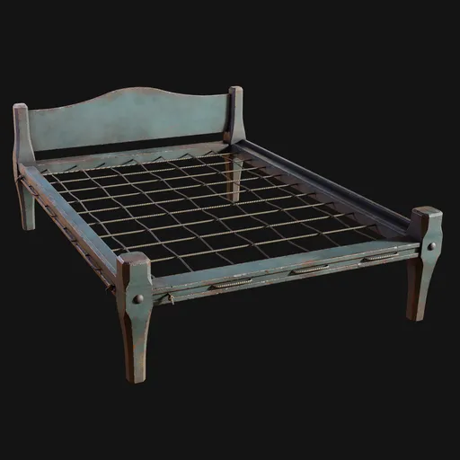 1800s Servant's Quarters Rope Bed Blue