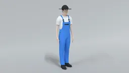 Low poly farmer 3D model in overalls and hat, optimized for Blender CG visualization and styled renderings.