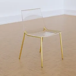 Modern acrylic chair with gold-finished legs for Blender 3D model visualization.