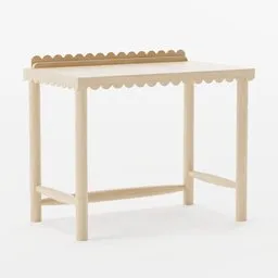 Detailed 3D wooden table model with scalloped edges, compatible with Blender for design visualization.