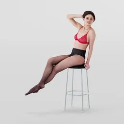 Girl in tights on a bar stool