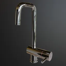 Highly detailed chrome-finished 3D kitchen tap model, perfect for Blender 3D rendering and visualization.