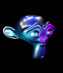 Iridescent alien monkey head model with purple highlights, 3D Blender sci-fi asset.