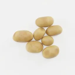 Photo-realistic Blender 3D model featuring seven assorted potatoes for scene enhancement.