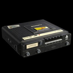 Detailed 3D model of a black vintage tape recorder optimized for Blender rendering, perfect for science and miscellaneous scenes.