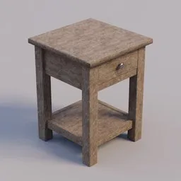 Realistic wood-textured 3D model nightstand with drawer for Blender rendering, hall furniture asset.