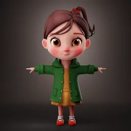 Stylized Cute Cartoon Girl Rigged