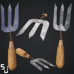 Detailed 3D Blender model of garden tools with realistic wood and metal textures, perfect for garden-related scenes.