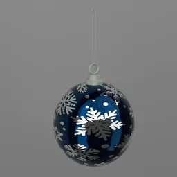 Detailed 3D-rendered blue Christmas bauble with intricate snowflake patterns for holiday decoration, compatible with Blender.