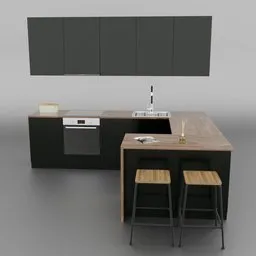 Modern Black Kitchen with island