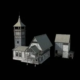 Detailed Blender 3D model of a customizable medieval house with high detail, perfect for historic scenes.