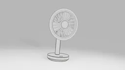Detailed Blender 3D model of a rechargeable, portable desk fan with a sleek design, suitable for household use.