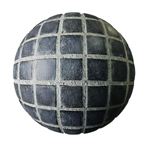 Realistic Quarry Tiles PBR material for 3D Blender flooring, featuring dark stone texture with detailed displacement.